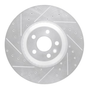 Jaguar E-Pace Brake Rotor (1) - Front Left - R1 Concepts - Drilled & Slotted - Silver - `20-`25